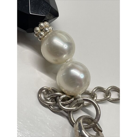 Lucas Lamenth black Faceted Glass Pearl Natural Stone Necklace LUC 925 AL4.2 - Picture 10 of 16
